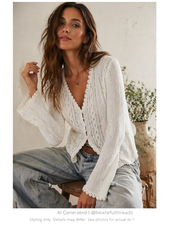 papillon Sweaters - Romantic White Lace Knit Button Cardigan Cottagecore Feminine M